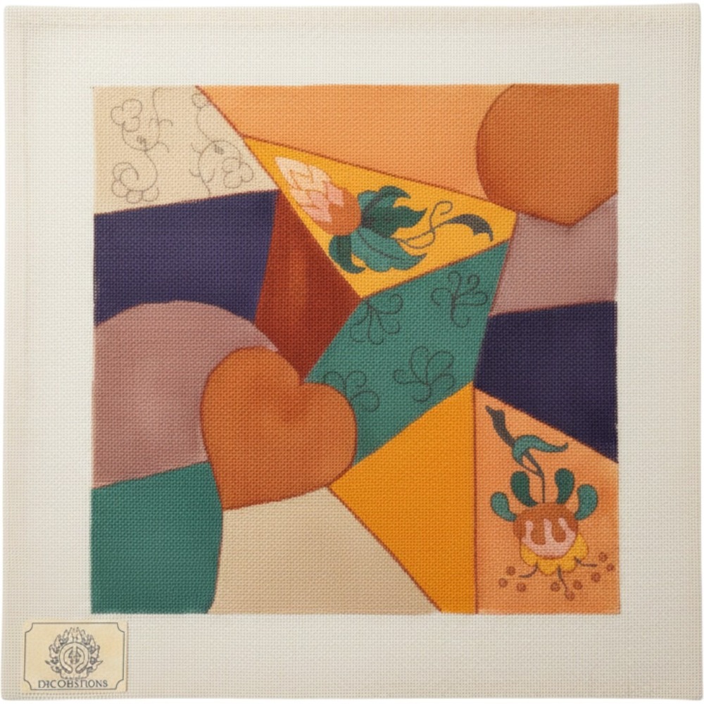 Decorations Needlepoint Canvas Crazy Quilt Cotton Multi 10x10in Stitch Guide 80s